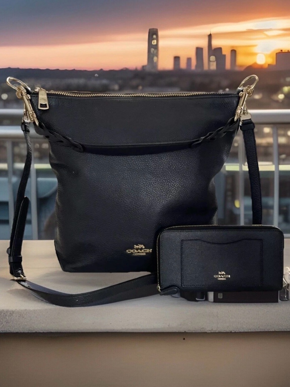 Coach Authentic Navy Leather Purse/Bag with Matching Wallet